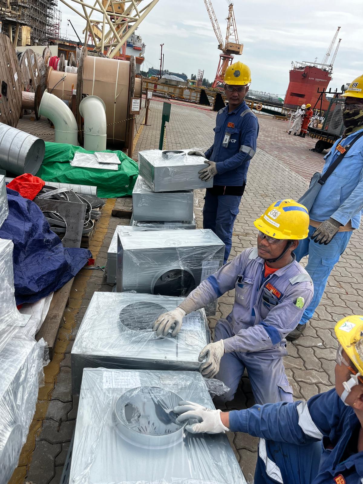 Professional marine HVAC system installation showing advanced climate control equipment